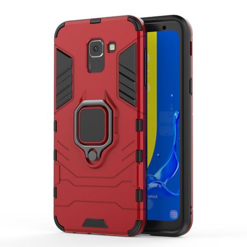Saturcase Coque Pour Samsung Galaxy J6 2018, Bague Béquille Hybride 2 En 1 [Pc & Silicone] Double Couche Pare-Chocs Antichoc Protecteur Housse Étui Coque Pour Samsung Galaxy J6 2018 (Rouge)