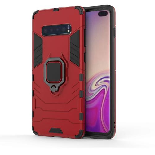 Saturcase Coque Pour Samsung Galaxy S10 Plus, Bague Béquille Hybride 2 En 1 [Pc & Silicone] Double Couche Pare-Chocs Antichoc Protecteur Housse Étui Coque Pour Samsung Galaxy S10 Plus (Rouge)