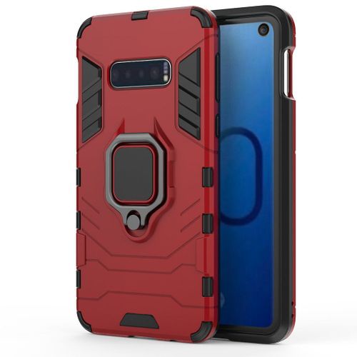 Saturcase Coque Pour Samsung Galaxy S10e, Bague Béquille Hybride 2 En 1 [Pc & Silicone] Double Couche Pare-Chocs Antichoc Protecteur Housse Étui Coque Pour Samsung Galaxy S10e (Rouge)