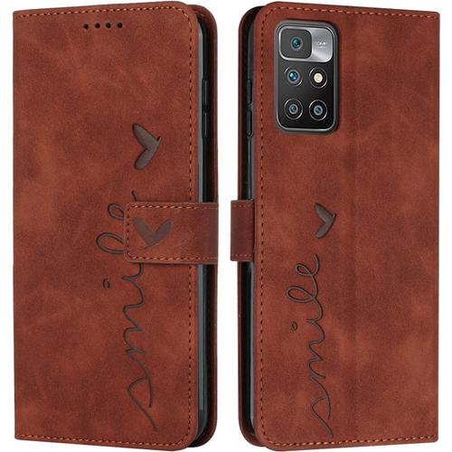 Coque Pour Xiaomi Redmi 10/10 Prime, Étui Housse En Cuir Pu Redmi 10/10 Prime, Magnetique Flip [Pochette De Portefeuille], Etui De Protection Pour Xiaomi Redmi 10/10 Prime (#Marron)