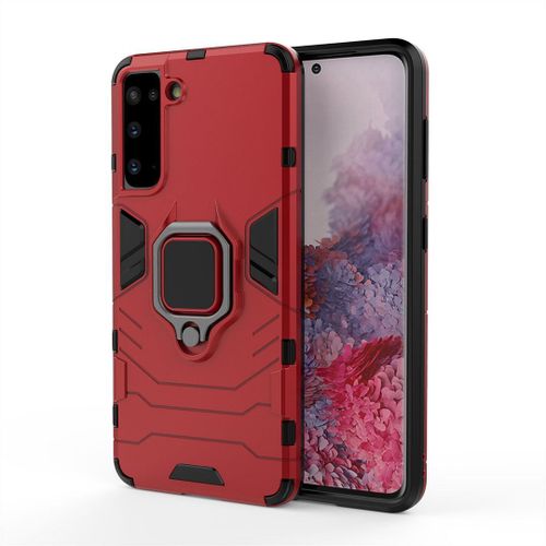 Saturcase Coque Pour Samsung Galaxy S21, Bague Béquille Hybride 2 En 1 [Pc & Silicone] Double Couche Pare-Chocs Antichoc Protecteur Housse Étui Coque Pour Samsung Galaxy S21 (Rouge)