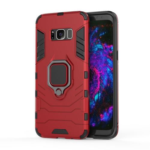 Saturcase Coque Pour Samsung Galaxy S8, Bague Béquille Hybride 2 En 1 [Pc & Silicone] Double Couche Pare-Chocs Antichoc Protecteur Housse Étui Coque Pour Samsung Galaxy S8 (Rouge)