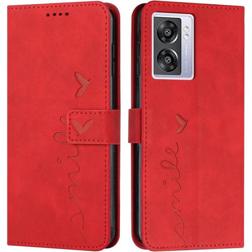 Coque Pour Oppo A57 5g/Realme V23/A77 5g/A57 4g 2022, Étui Housse En Cuir Pu A57 5g/Realme V23, Magnetique [Pochette De Portefeuille], Etui De Protection Pour Oppo A77 5g/A57 4g 2022 (#Rouge)