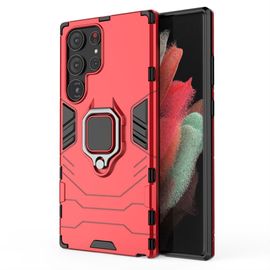 Saturcase Coque Pour Samsung Galaxy S23 Ultra, Bague Béquille Hybride 2 En 1 [Pc & Silicone] Double Couche Pare-Chocs Antichoc Protecteur Housse Étui Coque Pour Samsung Galaxy S23 Ultra (Rouge)