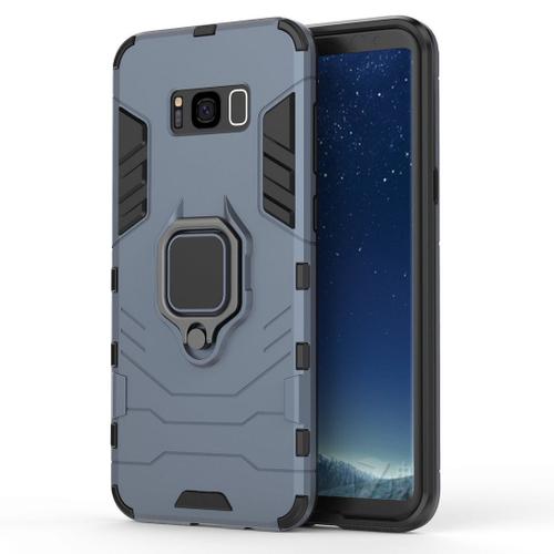 Saturcase Coque Pour Samsung Galaxy S8 Plus, Bague Béquille Hybride 2 En 1 [Pc & Silicone] Double Couche Pare-Chocs Antichoc Protecteur Housse Étui Coque Pour Samsung Galaxy S8 Plus (Bleu Marine)