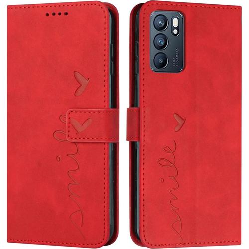 Coque Pour Oppo Reno 6 5g, Étui Housse En Cuir Pu Premium Oppo Reno 6 5g, Magnetique Flip [Pochette De Portefeuille], Etui De Protection Pour Oppo Reno 6 5g (#Rouge)