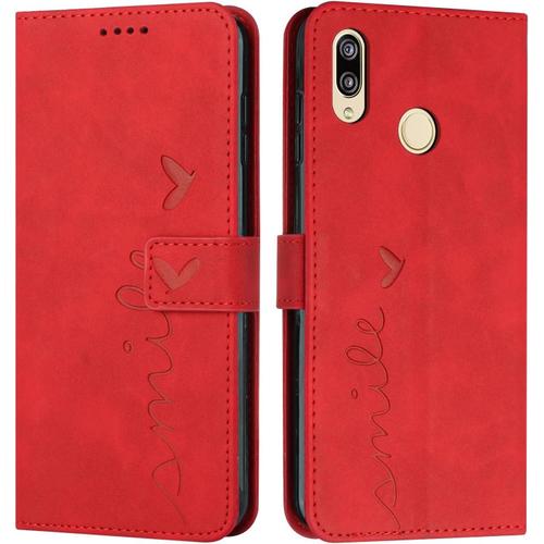 Coque Pour Huawei P20 Lite, Étui Housse En Cuir Pu Premium Huawei P20 Lite, Magnetique Flip [Pochette De Portefeuille], Etui De Protection Pour Huawei P20 Lite (#Rouge)