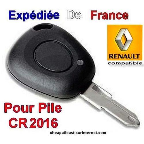 Coque De Remplacement Pour Clé Télécommande Renault Twingo Clio Megane Scenic Safrane Espace Kangoo Trafic Master... Plip 1 Bouton + Lame Vierge - Pour Modèle Avec Pile Cr2016