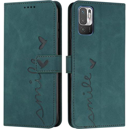 Coque Pour Xiaomi Redmi Note 10 5g / Poco M3 Pro 5g, Étui Housse En Cuir Pu Magnetique Flip [Pochette De Portefeuille], Etui De Protection Pour Xiaomi Redmi Note 10 5g / Poco M3 Pro 5g (Vert)