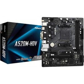 ASRock A520M-HDV - Carte-mère - micro ATX - Socket AM4 - AMD A520 Chipset - USB 3.2 Gen 1 - Gigabit LAN - carte graphique embarquée (unité centrale requise) - audio HD (8 canaux)