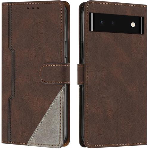 Coque Pour Google Pixel 6a, Housse Etui Portefeuille Cuir Multifonction, Fermeture Magnétique À Clapet Anti-Choc [Fonction Support] Flip Case Compatible Avec Google Pixel 6a (Marron)