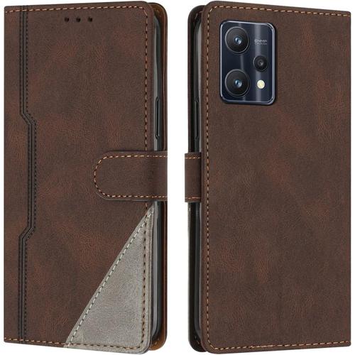 Coque Pour Oppo Realme 9 Pro/Realme V25 / Realme 9 5g, Housse Etui Portefeuille Cuir Multifonction, Fermeture Magnétique À Clapet [Fonction Support] Flip Compatible Avec Realme 9 Pro (Marron)