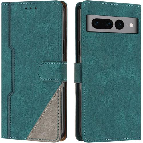 Coque Pour Google Pixel 7 Pro, Housse Etui Portefeuille Cuir Multifonction, Fermeture Magnétique À Clapet Anti-Choc [Fonction Support] Flip Case Compatible Avec Google Pixel 7 Pro (Vert)