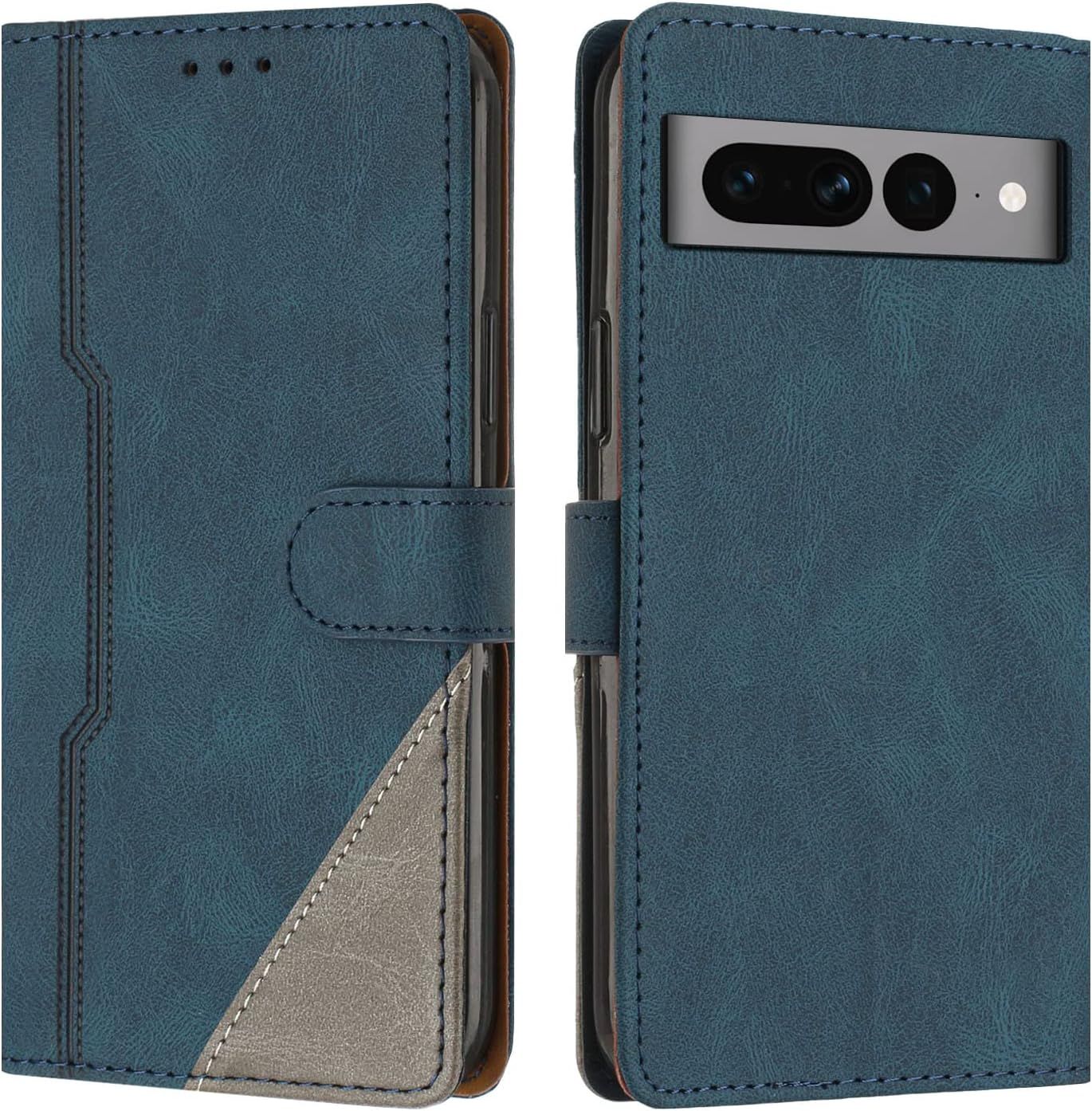 Coque Pour Google Pixel 7 Pro, Housse Etui Portefeuille Cuir Multifonction, Fermeture Magnétique À Clapet Anti-Choc [Fonction Support] Flip Case Compatible Avec Google Pixel 7 Pro (Bleu)