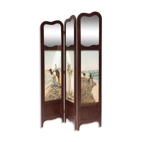 Paravent art dco paravent 3 panneaux avec miroir et peinture orientaliste 30aposs bois