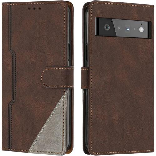 Coque Pour Google Pixel 6 Pro, Housse Etui Portefeuille Cuir Multifonction, Fermeture Magnétique À Clapet Anti-Choc [Fonction Support] Flip Case Compatible Avec Google Pixel 6 Pro (Marron)