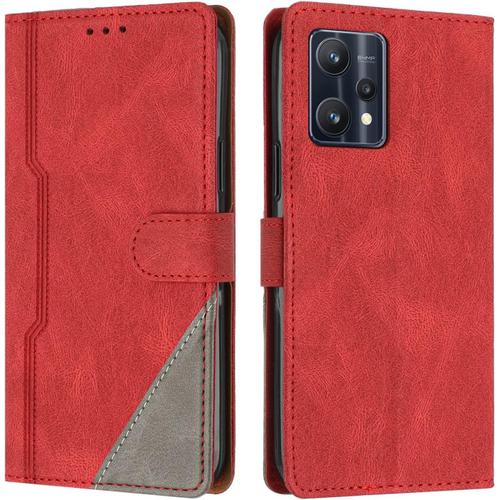 Coque Pour Oppo Realme 9 Pro/Realme V25 / Realme 9 5g, Housse Etui Portefeuille Cuir Multifonction, Fermeture Magnétique À Clapet [Fonction Support] Flip Compatible Avec Realme 9 Pro (Rouge)