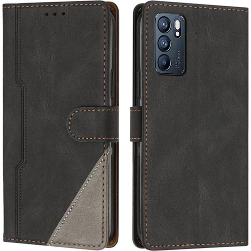 Coque Pour Oppo Reno 6 5g, Housse Etui Portefeuille Cuir Multifonction, Fermeture Magnétique À Clapet Anti-Choc [Fonction Support] Flip Case Compatible Avec Oppo Reno 6 5g (Noir)