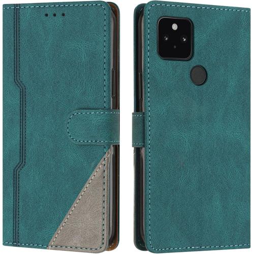 Coque Pour Google Pixel 5a, Housse Etui Portefeuille Cuir Multifonction, Fermeture Magnétique À Clapet Anti-Choc [Fonction Support] Flip Case Compatible Avec Google Pixel 5a (Vert)