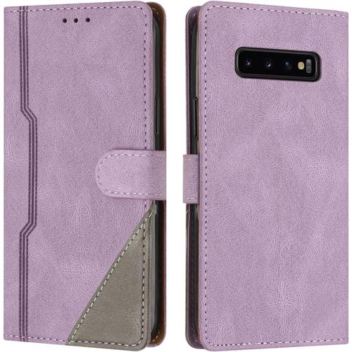 Coque Pour Samsung Galaxy S10 Plus / S10+, Housse Etui Portefeuille Cuir Multifonction, Fermeture Magnétique À Clapet [Fonction Support] Flip Case Compatible Avec Samsung S10 Plus/S10+ (Pourpre)