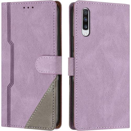 Coque Pour Samsung Galaxy A70, Housse Etui Portefeuille Cuir Multifonction, Fermeture Magnétique À Clapet Anti-Choc [Fonction Support] Flip Case Compatible Avec Samsung Galaxy A70 (Pourpre)