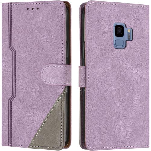 Coque Pour Samsung Galaxy S9, Housse Etui Portefeuille Cuir Multifonction, Fermeture Magnétique À Clapet Anti-Choc [Fonction Support] Flip Case Compatible Avec Samsung Galaxy S9 (Pourpre)