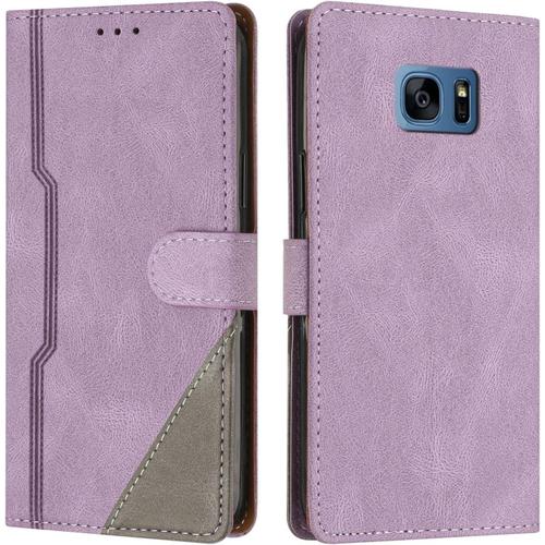 Coque Pour Samsung Galaxy S7 Edge, Housse Etui Portefeuille Cuir Multifonction, Fermeture Magnétique À Clapet Anti-Choc [Fonction Support] Flip Compatible Avec Samsung Galaxy S7 Edge (Pourpre)