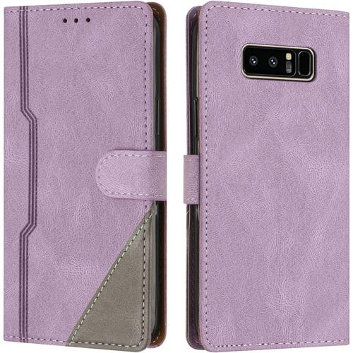 Coque Pour Samsung Galaxy Note 8, Housse Etui Portefeuille Cuir Multifonction, Fermeture Magnétique À Clapet [Fonction Support] Flip Case Compatible Avec Samsung Galaxy Note 8 (Pourpre)