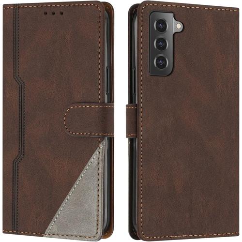 Coque Pour Samsung Galaxy S22 Plus, Housse Etui Portefeuille Cuir Multifonction, Fermeture Magnétique À Clapet Anti-Choc [Fonction Support] Flip Case Compatible Avec Samsung S22 Plus (Marron)