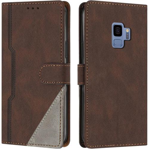 Coque Pour Samsung Galaxy S9, Housse Etui Portefeuille Cuir Multifonction, Fermeture Magnétique À Clapet Anti-Choc [Fonction Support] Flip Case Compatible Avec Samsung Galaxy S9 (Marron)