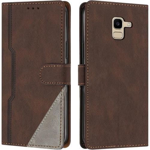 Coque Pour Samsung Galaxy A8 2018 / A5 2018 / A530, Housse Etui Portefeuille Cuir Multifonction, Fermeture Magnétique À Clapet [Fonction Support] Compatible Avec Samsung A8 2018 (Marron)