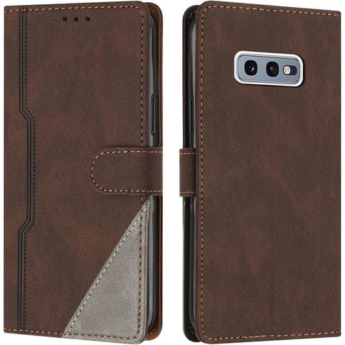 Coque Pour Samsung Galaxy S10e, Housse Etui Portefeuille Cuir Multifonction, Fermeture Magnétique À Clapet Anti-Choc [Fonction Support] Flip Case Compatible Avec Samsung Galaxy S10e (Marron)