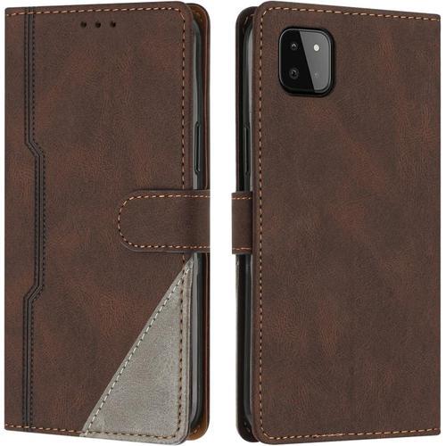 Coque Pour Samsung Galaxy A22 5g, Housse Etui Portefeuille Cuir Multifonction, Fermeture Magnétique À Clapet Anti-Choc [Fonction Support] Flip Case Compatible Avec Samsung A22 5g (Marron)