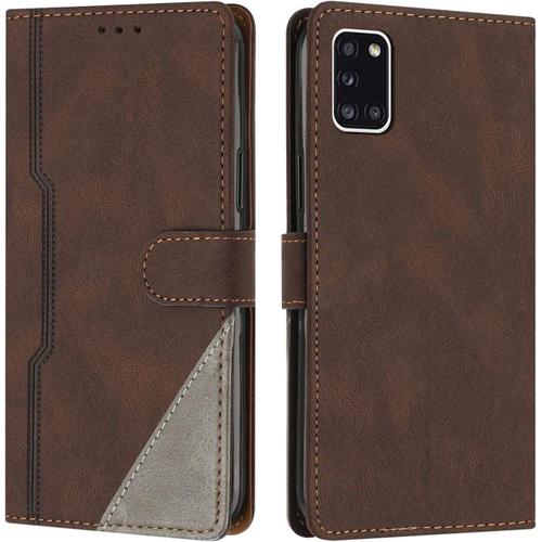 Coque Pour Samsung Galaxy A31, Housse Etui Portefeuille Cuir Multifonction, Fermeture Magnétique À Clapet Anti-Choc [Fonction Support] Flip Case Compatible Avec Samsung Galaxy A31 (Marron)