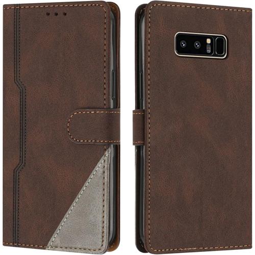 Coque Pour Samsung Galaxy Note 8, Housse Etui Portefeuille Cuir Multifonction, Fermeture Magnétique À Clapet [Fonction Support] Flip Case Compatible Avec Samsung Galaxy Note 8 (Marron)