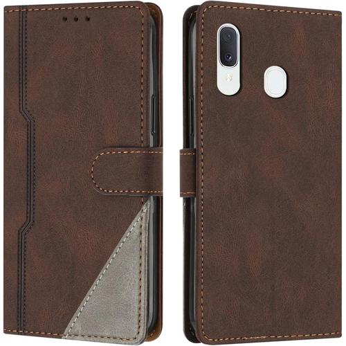 Coque Pour Samsung Galaxy A20e / A10e, Housse Etui Portefeuille Cuir Multifonction, Fermeture Magnétique À Clapet [Fonction Support] Flip Case Compatible Avec Samsung Galaxy A20e / A10e (Marron)