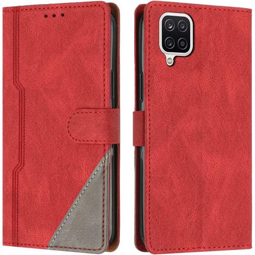 Coque Pour Samsung Galaxy A12 / M12, Housse Etui Portefeuille Cuir Multifonction, Fermeture Magnétique À Clapet Anti-Choc [Fonction Support] Flip Case Compatible Avec Samsung A12 / M12 (Rouge)