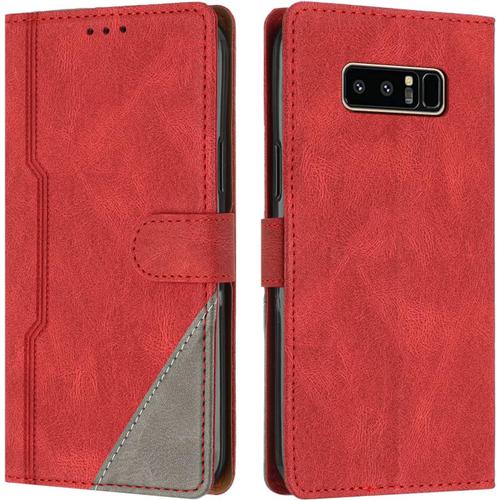 Coque Pour Samsung Galaxy Note 8, Housse Etui Portefeuille Cuir Multifonction, Fermeture Magnétique À Clapet [Fonction Support] Flip Case Compatible Avec Samsung Galaxy Note 8 (Rouge)