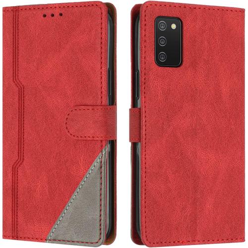 Coque Pour Samsung Galaxy A03s, Housse Etui Portefeuille Cuir Multifonction, Fermeture Magnétique À Clapet Anti-Choc [Fonction Support] Flip Case Compatible Avec Samsung Galaxy A03s (Rouge)