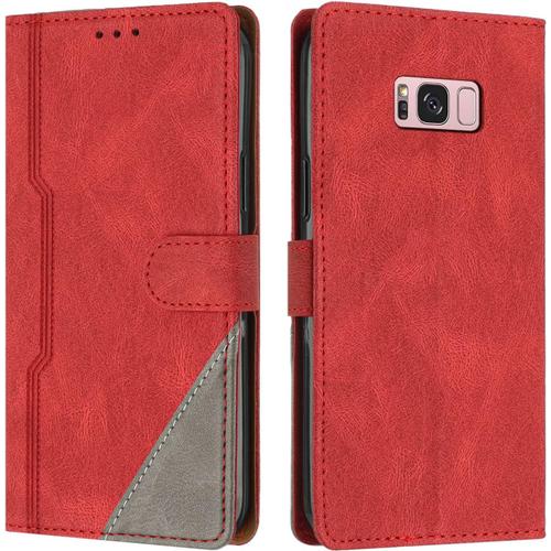 Coque Pour Samsung Galaxy S8 Plus / S8+, Housse Etui Portefeuille Cuir Multifonction, Fermeture Magnétique À Clapet [Fonction Support] Flip Compatible Avec Samsung Galaxy S8 Plus / S8+ (Rouge)