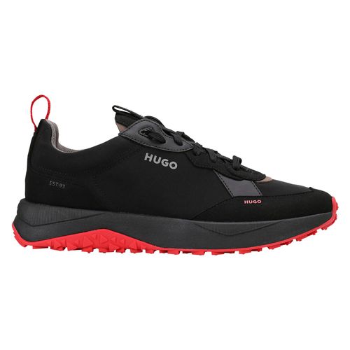 Hugo Sneakers Pour Kane Runn Mfny Baskets Lacets Mélange De Matériaux Noir Eu