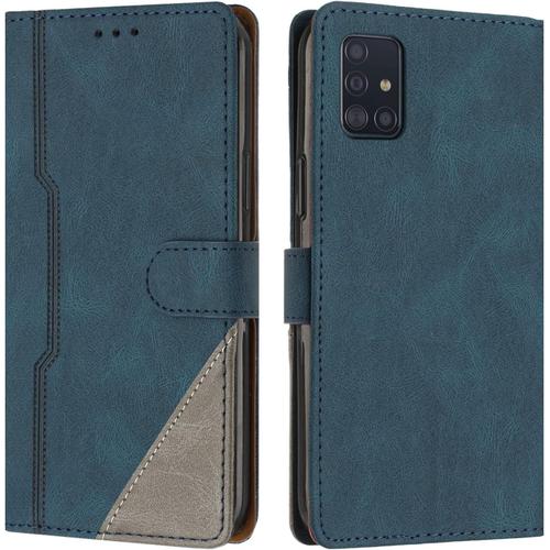 Coque Pour Samsung Galaxy A71 4g, Housse Etui Portefeuille Cuir Multifonction, Fermeture Magnétique À Clapet Anti-Choc [Fonction Support] Flip Case Compatible Avec Samsung Galaxy A71 4g (Bleu)