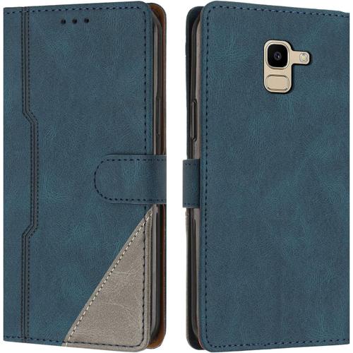 Coque Pour Samsung Galaxy A8 2018 / A5 2018 / A530, Housse Etui Portefeuille Cuir Multifonction, Fermeture Magnétique À Clapet [Fonction Support] Compatible Avec Samsung A8 2018 (Bleu)