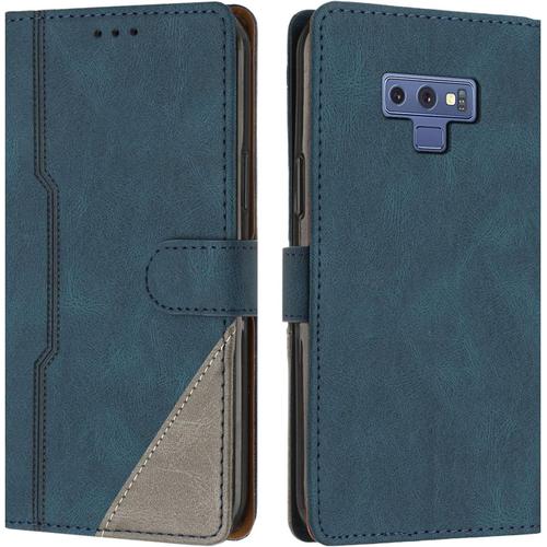 Coque Pour Samsung Galaxy Note 9, Housse Etui Portefeuille Cuir Multifonction, Fermeture Magnétique À Clapet [Fonction Support] Flip Case Compatible Avec Samsung Galaxy Note 9 (Bleu)