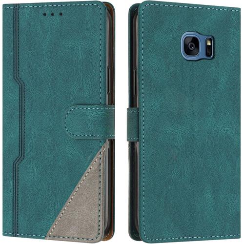 Coque Pour Samsung Galaxy S7 Housse Etui Portefeuille Cuir Multifonction Fermeture Magnétique À Clapet Anti-Choc Fonction Support Flip Case Compatible Avec Samsung Galaxy S7 Vert