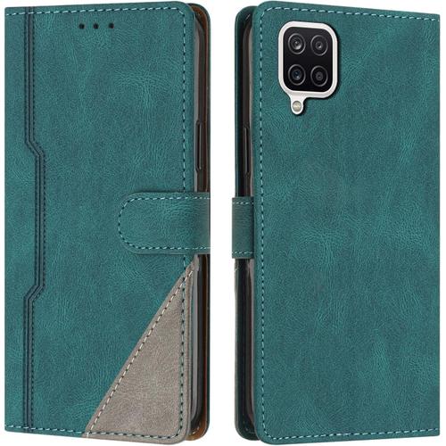 Coque Pour Samsung Galaxy A12 / M12, Housse Etui Portefeuille Cuir Multifonction, Fermeture Magnétique À Clapet Anti-Choc [Fonction Support] Flip Case Compatible Avec Samsung A12 / M12 (Vert)