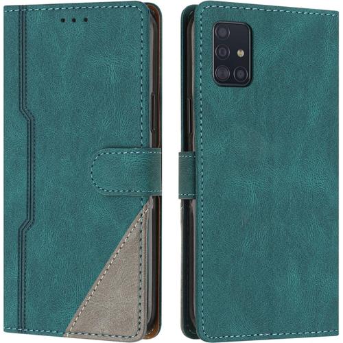 Coque Pour Samsung Galaxy A71 5g, Housse Etui Portefeuille Cuir Multifonction, Fermeture Magnétique À Clapet Anti-Choc [Fonction Support] Flip Case Compatible Avec Samsung Galaxy A71 5g (Vert)