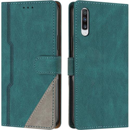 Coque Pour Samsung Galaxy A70, Housse Etui Portefeuille Cuir Multifonction, Fermeture Magnétique À Clapet Anti-Choc [Fonction Support] Flip Case Compatible Avec Samsung Galaxy A70 (Vert)