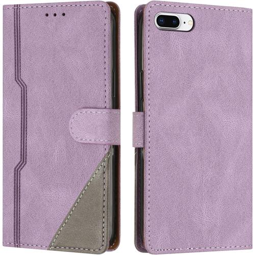 Coque Pour Iphone 8 Plus/Iphone 7 Plus (5,5 Pouces), Housse Etui Portefeuille Cuir Multifonction, Fermeture Magnétique À Clapet Anti-Choc Flip Case Compatible Avec Iphone 8 Plus/7 Plus (Pourpre)