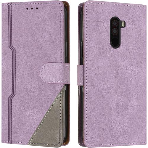 Coque Pour Xiaomi Pocophone F1, Housse Etui Portefeuille Cuir Multifonction, Fermeture Magnétique À Clapet Anti-Choc [Fonction Support] Flip Case Compatible Avec Xiaomi Pocophone F1 (Pourpre)